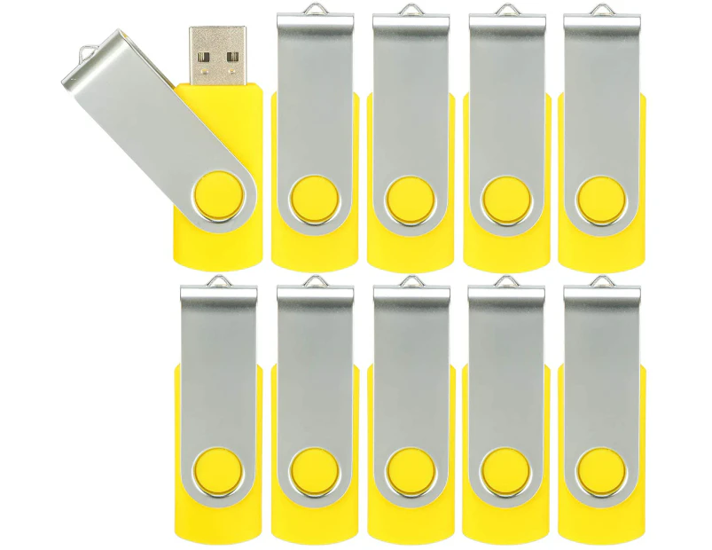 10 Pack USB Flash Drives USB 2.0 Thumb Drive Bulk Pack Swivel Memory Stick Fold Storage Jump Drive Zip Drive 8GB-10 Pack Yellow