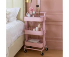 AU Storage Trolley Stand 3 Tier Rack Office Wheel Kitchen Beauty Cart Mesh Shelf - White