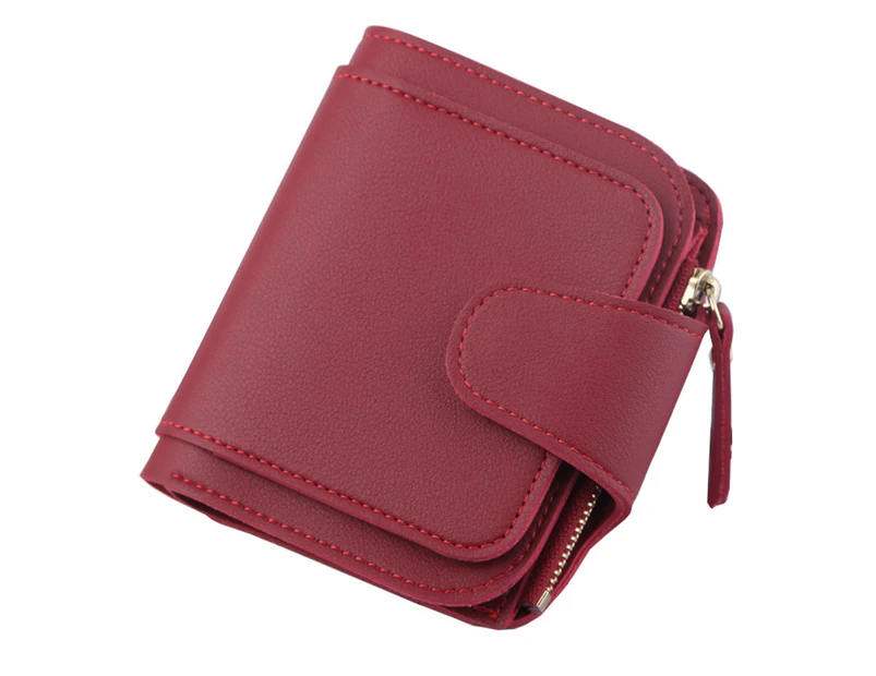 Knbhu Wallet Zipper Multi Slots Solid Color Blocking Luxury Card Holder Organizer for Women-Red