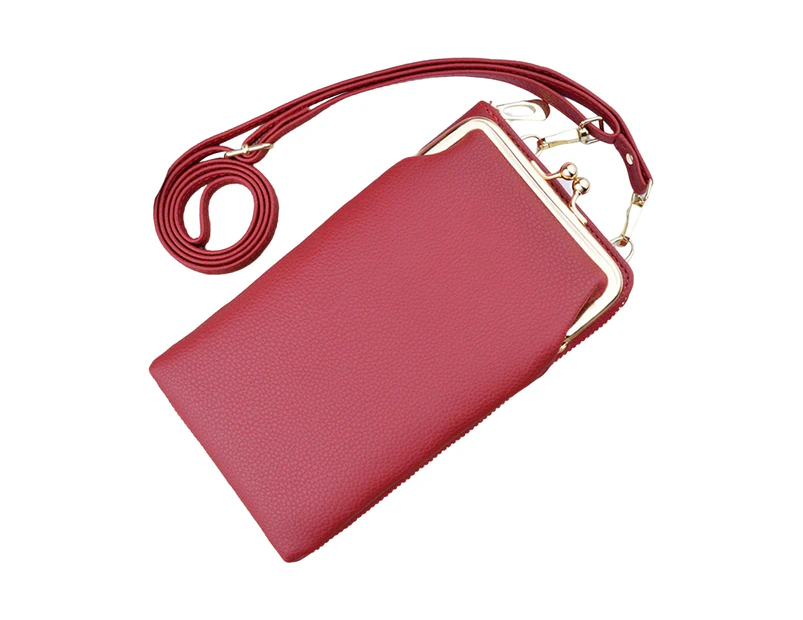 Knbhu Women Crossbody Bag Lychee Texture Zipper Faux Leather Waterproof Multipurpose Phone Bag for Party Gathering Wedding Banquet-Red