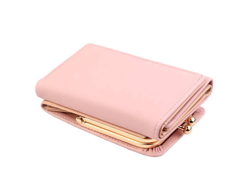 Knbhu Women Fashion Faux Leather Trifold Short Wallet Cash Card Holder Coin Purse for Daily Life-Pink