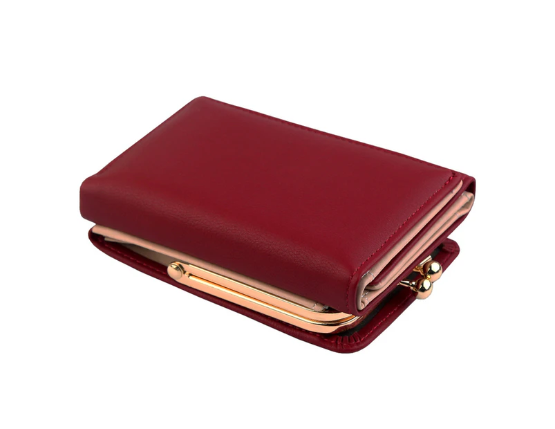 Knbhu Women Fashion Faux Leather Trifold Short Wallet Cash Card Holder Coin Purse for Daily Life-Red