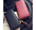 Knbhu Women Faux Leather Card Holder Long Wallet Clutch Checkbook Tassel Handbag Purse-Beige