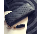 Knbhu Women Faux Leather Card Holder Long Wallet Clutch Checkbook Tassel Handbag Purse-Black