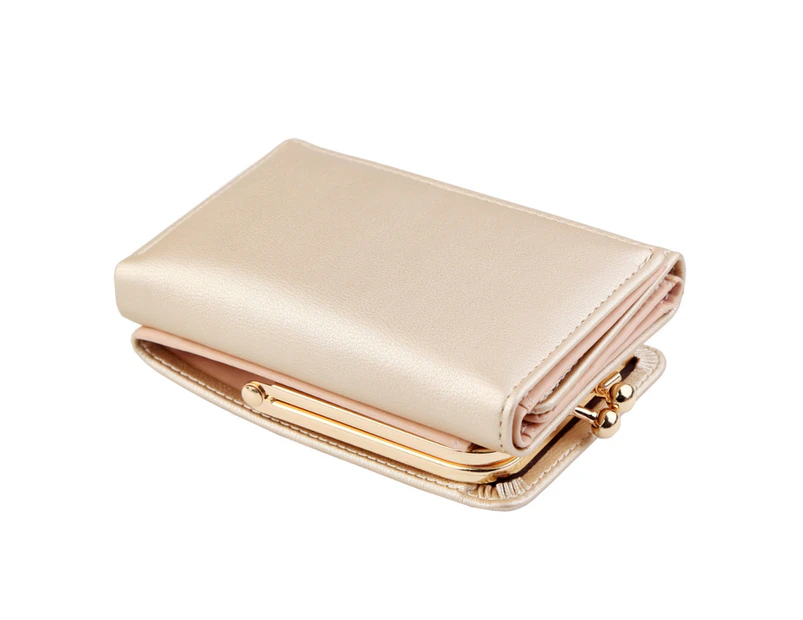 Knbhu Women Fashion Faux Leather Trifold Short Wallet Cash Card Holder Coin Purse for Daily Life-Golden