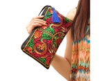 Knbhu Women Ethnic Embroidered Wristlet Clutch Bag Zipper Purse Long Wallet Pouch-1