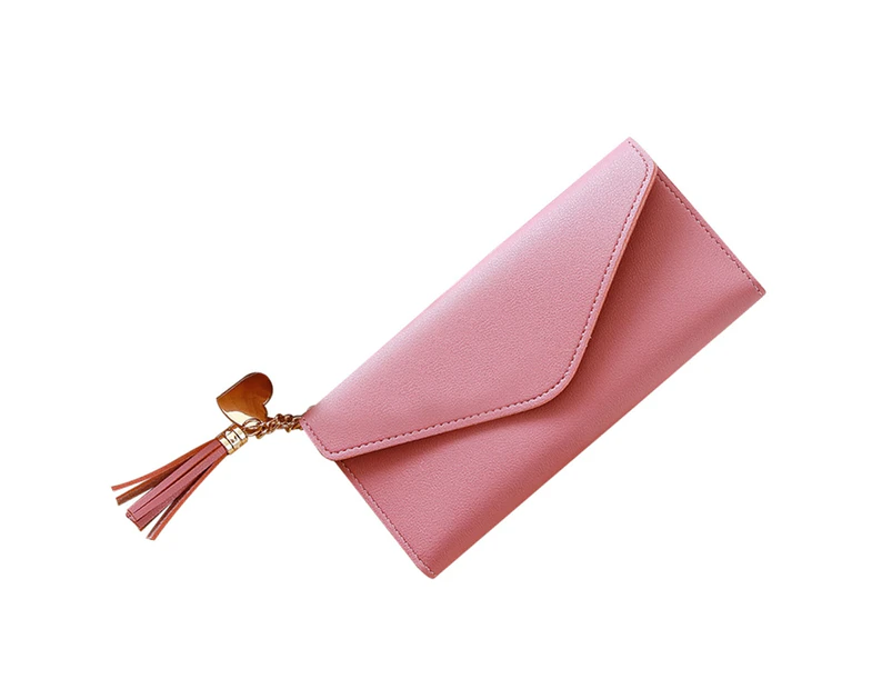 Knbhu Women Faux Leather Tassel Pendant Long Purse Card Phone Holder Clutches Handbag-Dark Pink