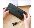 Knbhu Women Faux Leather Tassel Pendant Long Purse Card Phone Holder Clutches Handbag-Black