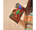 Knbhu Women Ethnic Embroidered Wristlet Clutch Bag Zipper Purse Long Wallet Pouch-2