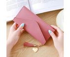 Knbhu Women Faux Leather Tassel Pendant Long Purse Card Phone Holder Clutches Handbag-Dark Pink