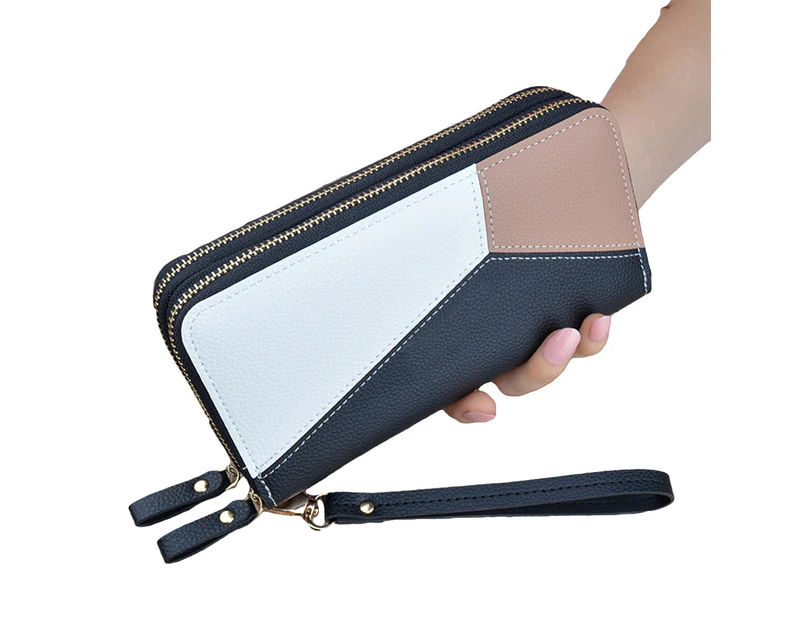 Knbhu Women Faux Leather Dual Zipper Purse Wallet Card Phone Pocket Holder Wristlet-Black