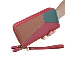 Knbhu Women Faux Leather Dual Zipper Purse Wallet Card Phone Pocket Holder Wristlet-Jujube Red