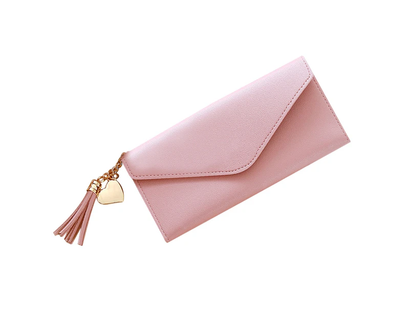 Knbhu Women Faux Leather Tassel Pendant Long Purse Card Phone Holder Clutches Handbag-Pink
