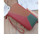 Knbhu Women Faux Leather Dual Zipper Purse Wallet Card Phone Pocket Holder Wristlet-Jujube Red
