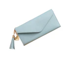Knbhu Women Faux Leather Tassel Pendant Long Purse Card Phone Holder Clutches Handbag-Sky Blue