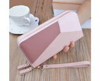 Knbhu Women Faux Leather Dual Zipper Purse Wallet Card Phone Pocket Holder Wristlet-Pink