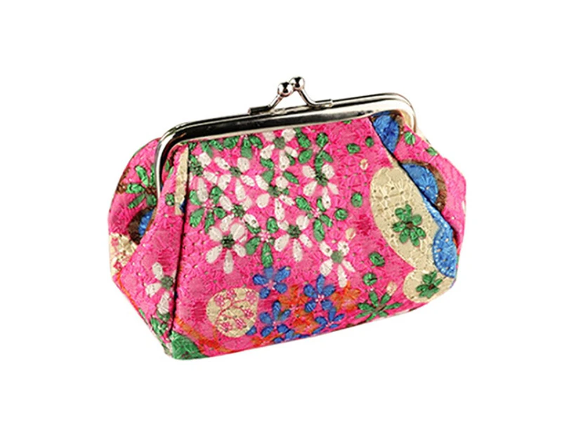Knbhu Women Fashion Cute Flowers Embroidered Case Wallet Card Keys Pouch Coin Purse-Rose-Red