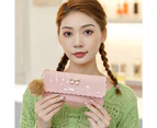 Knbhu Women Faux Leather Printed Wool Ball Handbag Wallet Coin Cash Purse Card Holder-Pink