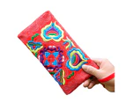Knbhu Women Ethnic Handmade Embroidered Wristlet Clutch Bag Zipper Purse Long Wallet-Red