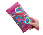 Knbhu Women Ethnic Handmade Embroidered Wristlet Clutch Bag Zipper Purse Long Wallet-Rose Red