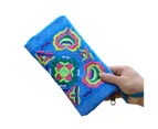 Knbhu Women Ethnic Handmade Embroidered Wristlet Clutch Bag Zipper Purse Long Wallet-Sky Blue