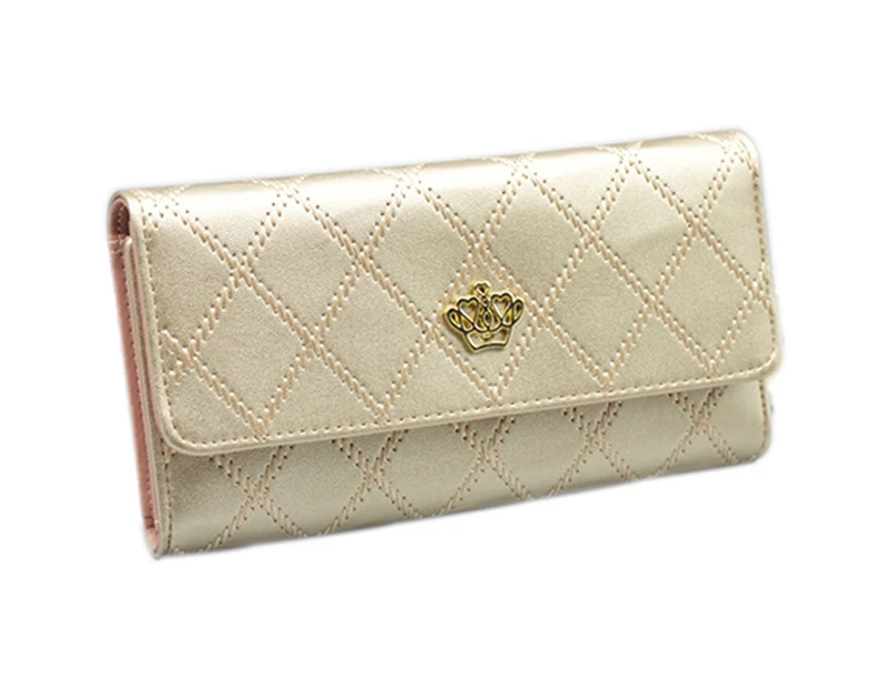 Knbhu Women Quilted Crown Clutch Long Purse Faux Leather Wallet Card Holder Handbag-Champagne  Gold