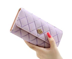 Knbhu Women Quilted Crown Clutch Long Purse Faux Leather Wallet Card Holder Handbag-Purple