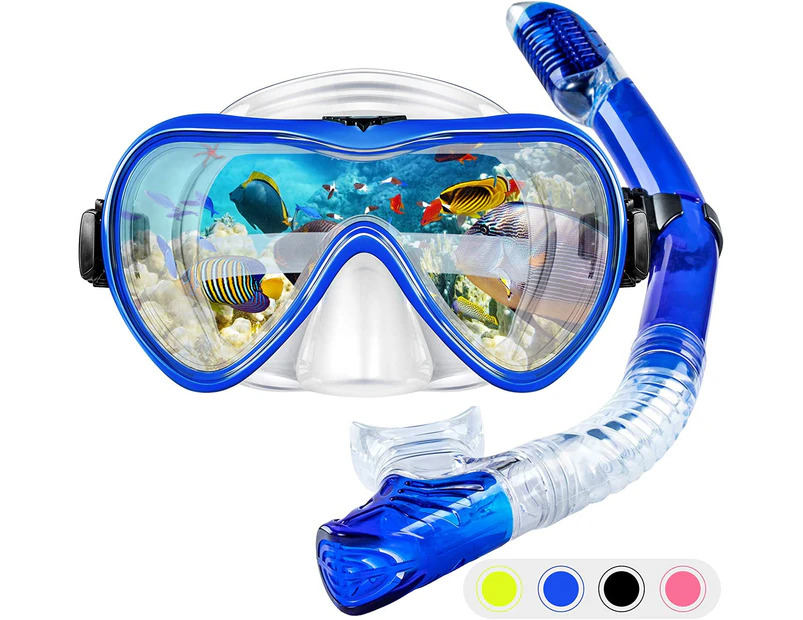 Snorkel Set Snorkeling Gear Adults,Dry Top Diving Masks And Snorkel For Man Women-Blue