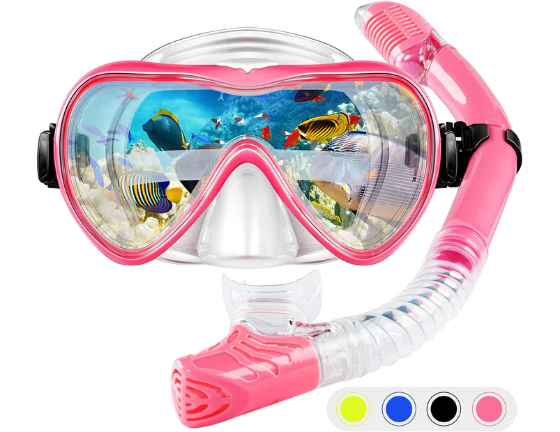 Snorkel Set Snorkeling Gear Adults,Dry Top Diving Masks and Snorkel for Man Women, Easy-Breath Scuba GearDiving goggles - powder