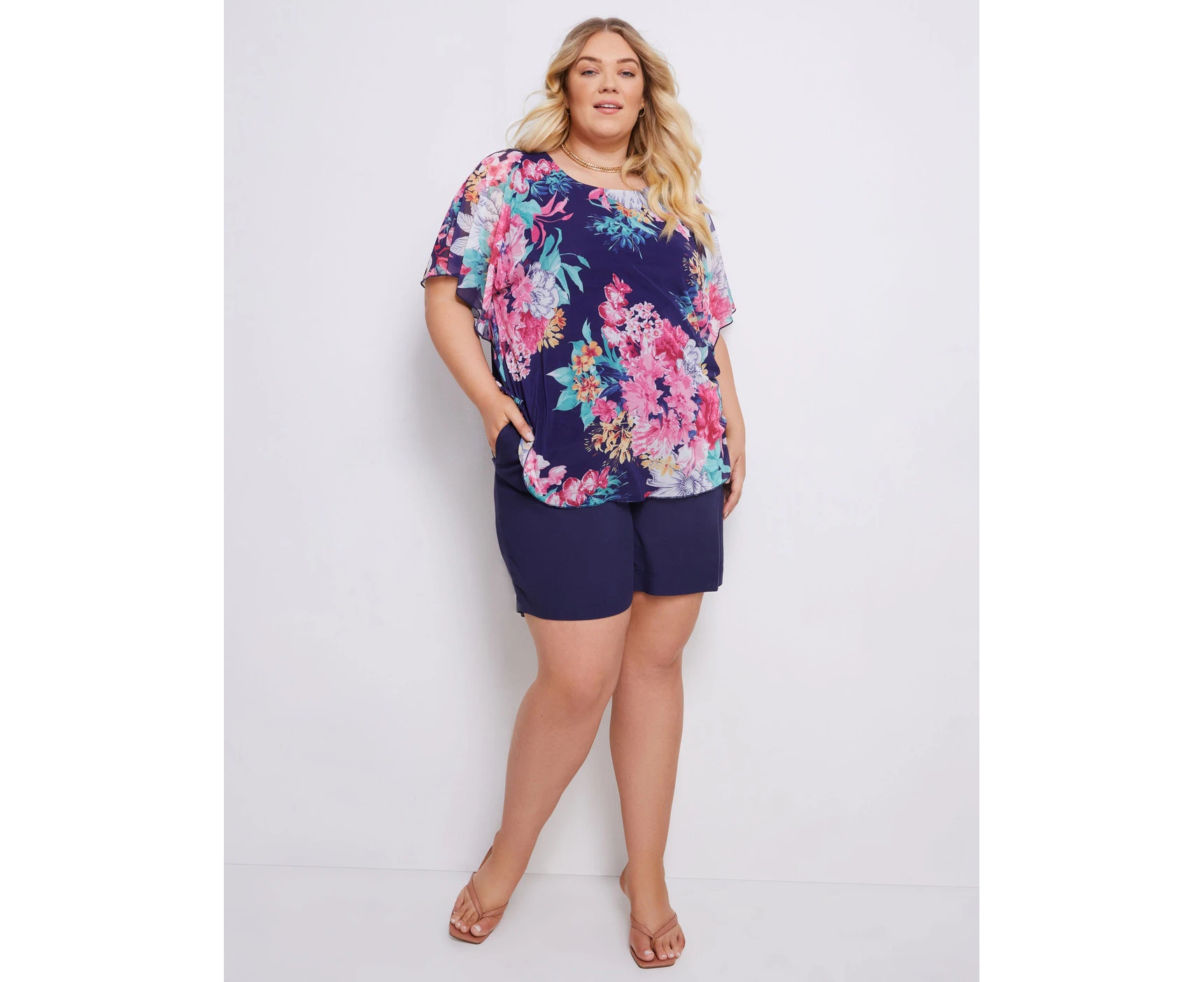 Autograph Womens Tops - Plus Size Pink Kaftan - Summer - Relaxed Fit - Floral - Length Regular