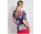 Katies Elbow Sleeve Printed Mesh Kaftan Top - Womens - Colourful Floral