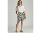 Millers Pull On Printed Rayon Shorts - Womens - Kha/Wht Palm Leaves