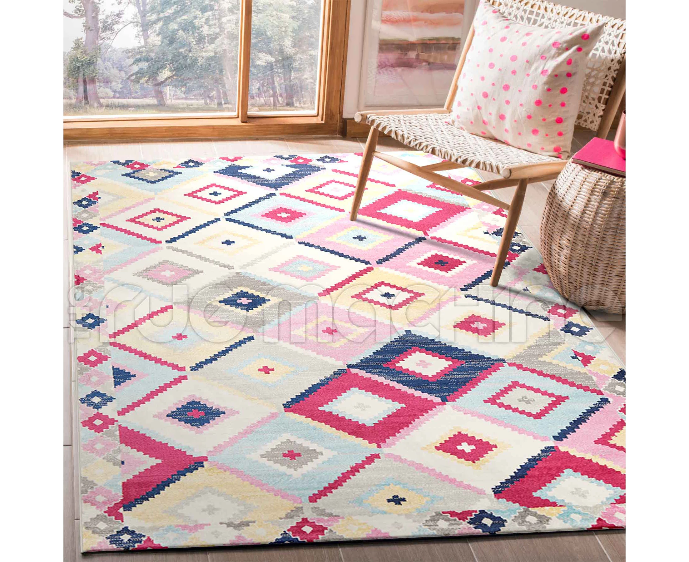 Pemba Moroccan Diamond Multi Colour Modern Floor Rug - 4 Sizes - Multicoloured