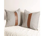 Decoration Pillow Covers 18x18 inch Set of 2 Modern Faux Leather and Ticking Stripe Pillow Covers Boho Indoor Outdoor Decor Cushion Covers -Gray