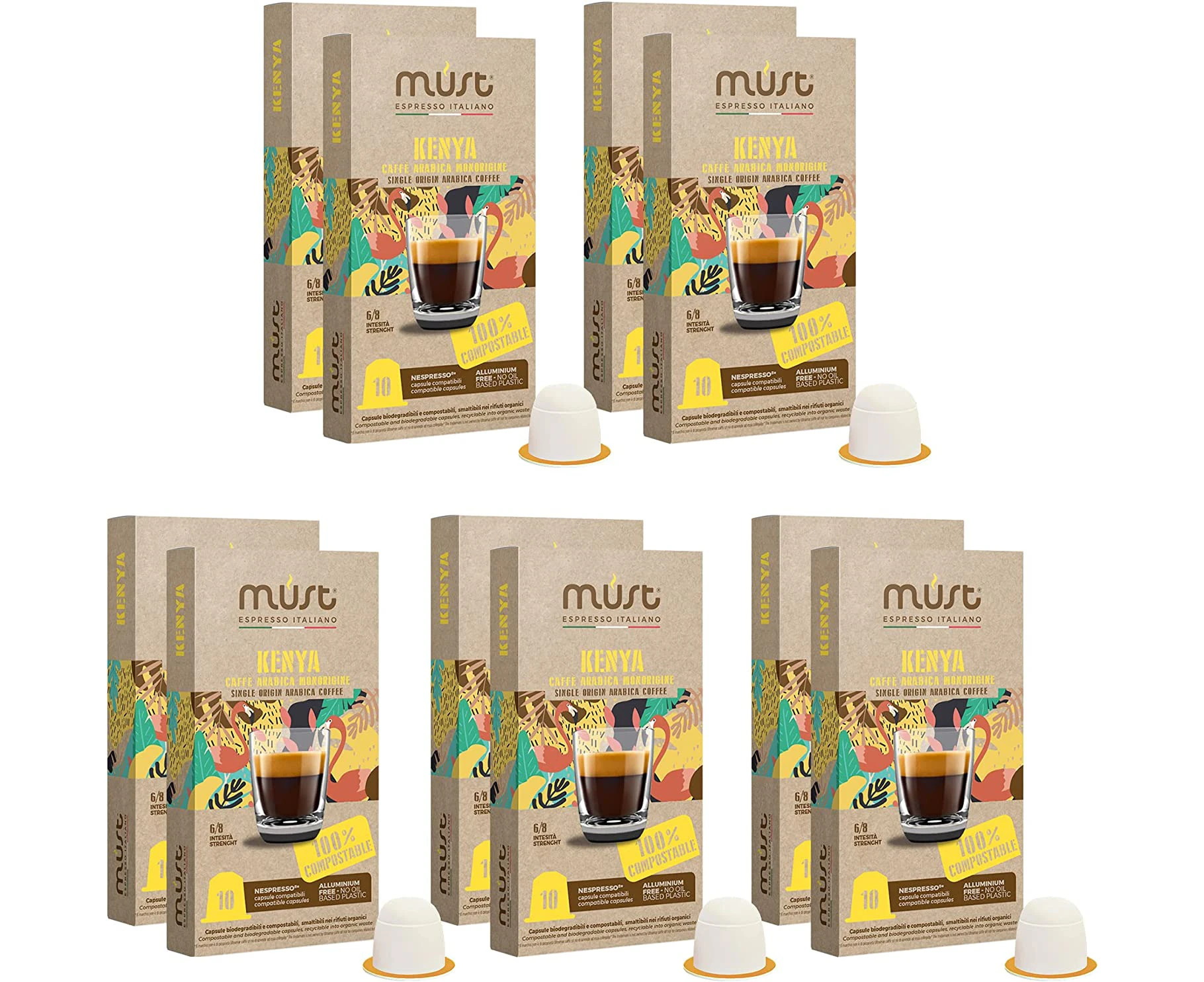 MUST Nespresso 100% Compostable Coffee Capsules KENYA Blend 100 Pods (10 X Packs of 10 Capsules) Compatible with Nespresso Machines