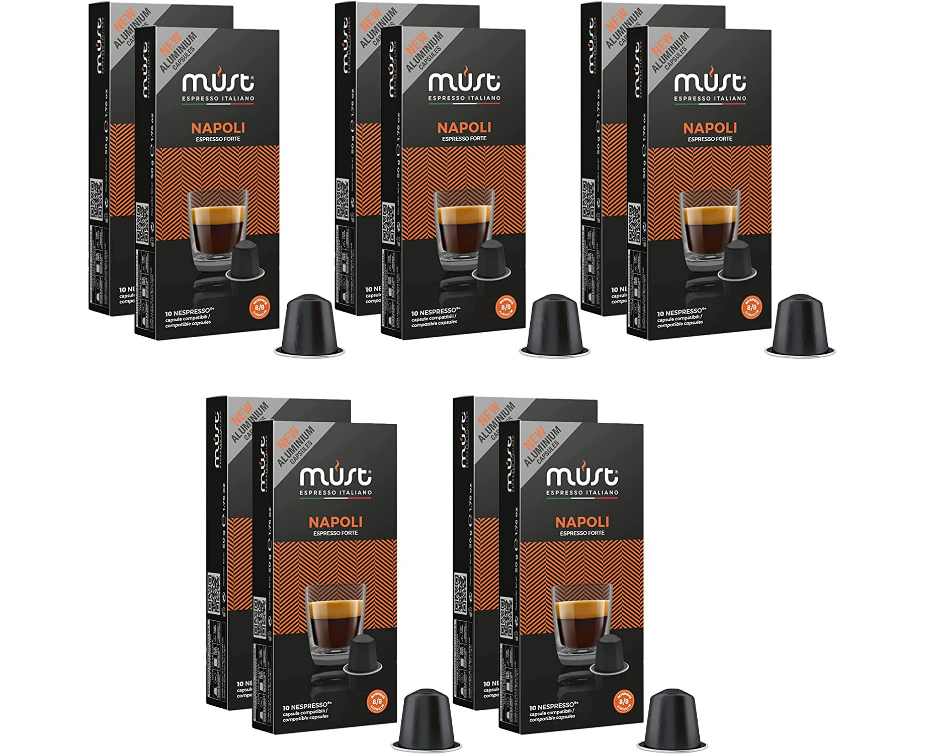 MUST Nespresso Compatible Coffee Capsules NAPOLI STRONG Blend 100 Pods (10 X Packs of 10 Capsules) Compatible with Nespresso Machines