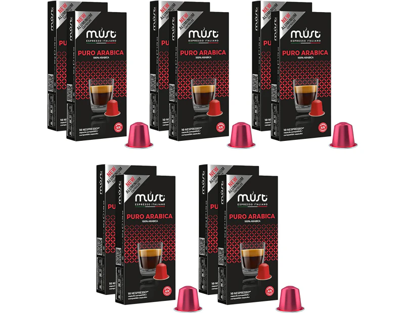 MUST Nespresso Compatible Coffee Capsules PURE ARABICA Blend 100 Pods (10 X Packs of 10 Capsules) Compatible with Nespresso Machines