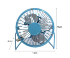 Mini Fan Silent Strong Wind USB Charging Metal Wrought Iron Student Desk Electric Fan for Office -Blue