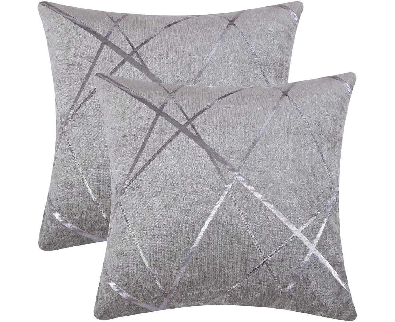 Decorative sofa pillowcase, sofa thick cushion pillowcase, square gray luxury pillow 2 sets -65x65 cm Gris Argenté