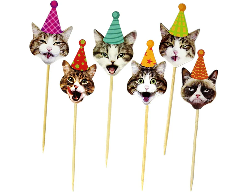 24 Pcs Grumpy Cat Cupcake Toppers Cute Cartoon Cat Head Cake Cupcake Picks For Kids Birthday Cat Decoration