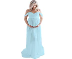 Maternity Dress Chiffon Gown Split Front For Photography Blue