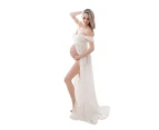 Maternity Dress Chiffon Gown Split Front For Photography White