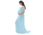 Maternity Dress Chiffon Gown Split Front For Photography Blue