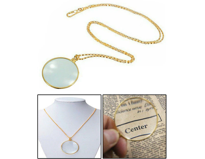 Monocle Lens Necklace 5x Magnifier Magnifying Glass Pendant Coin Loup Gold