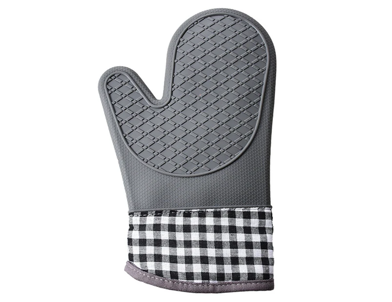 1Pc Oven Mitt Stain-proof Rhombic Texture No Odor Anti-scald Non-slip Grey Black Baking Glove for Bakery - Grey