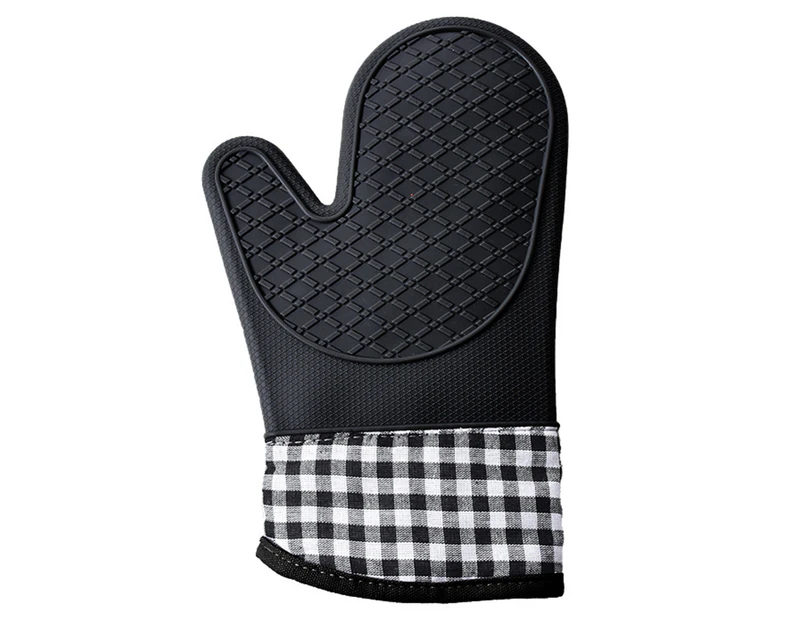 1Pc Oven Mitt Stain-proof Rhombic Texture No Odor Anti-scald Non-slip Grey Black Baking Glove for Bakery - Black