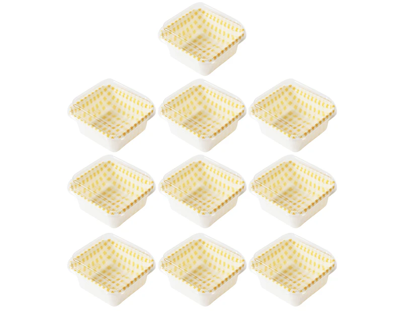 10Pcs Disposable Cake Box with Clear Lid Waterproof Oil-proof Package Square Cute Checkered Pastry Box for Dessert Shop - Yellow