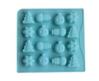 16 Cavity Quick Release Non-stick Dessert Mold BPA Free Heat-resistant Cake Decoration 3D DIY Snowman Silicone Biscuit Mold Baking Accessories - Blue