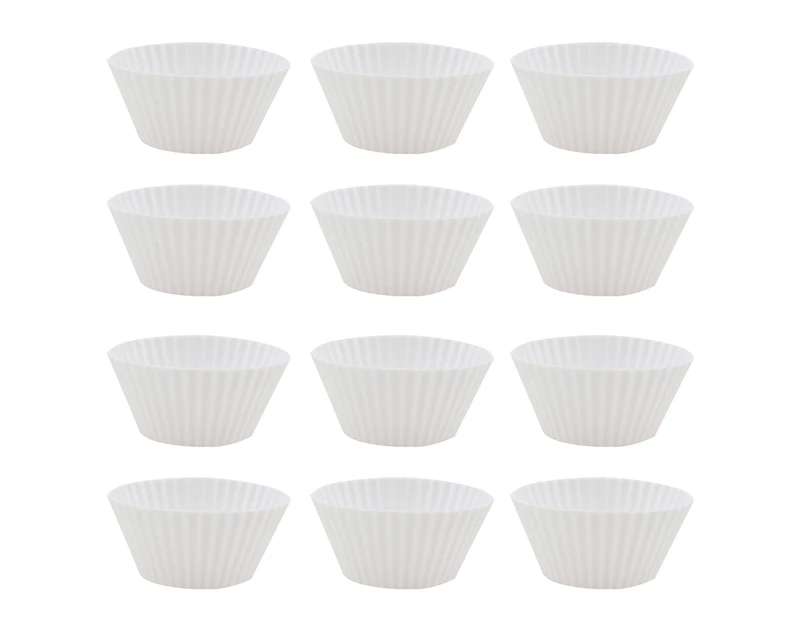 12Pcs Round Stackable Muffin Cups Non-stick High Temperature Resistant Bakeware Food Grade Silicone Baking Molds Party Favors - White