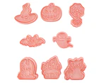 8Pcs/Set Biscuit Mold 3D Cartoon Non-stick Food Grade DIY Halloween Pumpkin Cookie Stamp Bakery Supplies - Pink